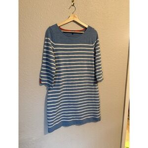 Talbots Dress Size L Petite Large Blue White Striped 3/4 Sleeve 100% Cotton